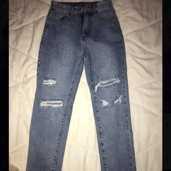Bobbi Blue Distressed Ankle Denim Boyfriend Jeans - Picture 2 of 3